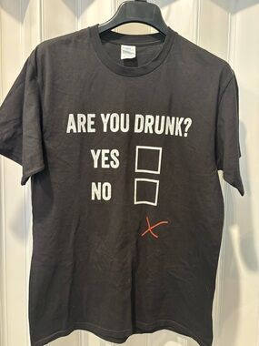 Black Graphic Tee - 'Are You Drunk?' Size Medium